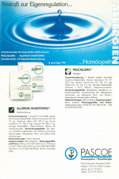 Historische Anzeige Allergien 1996
